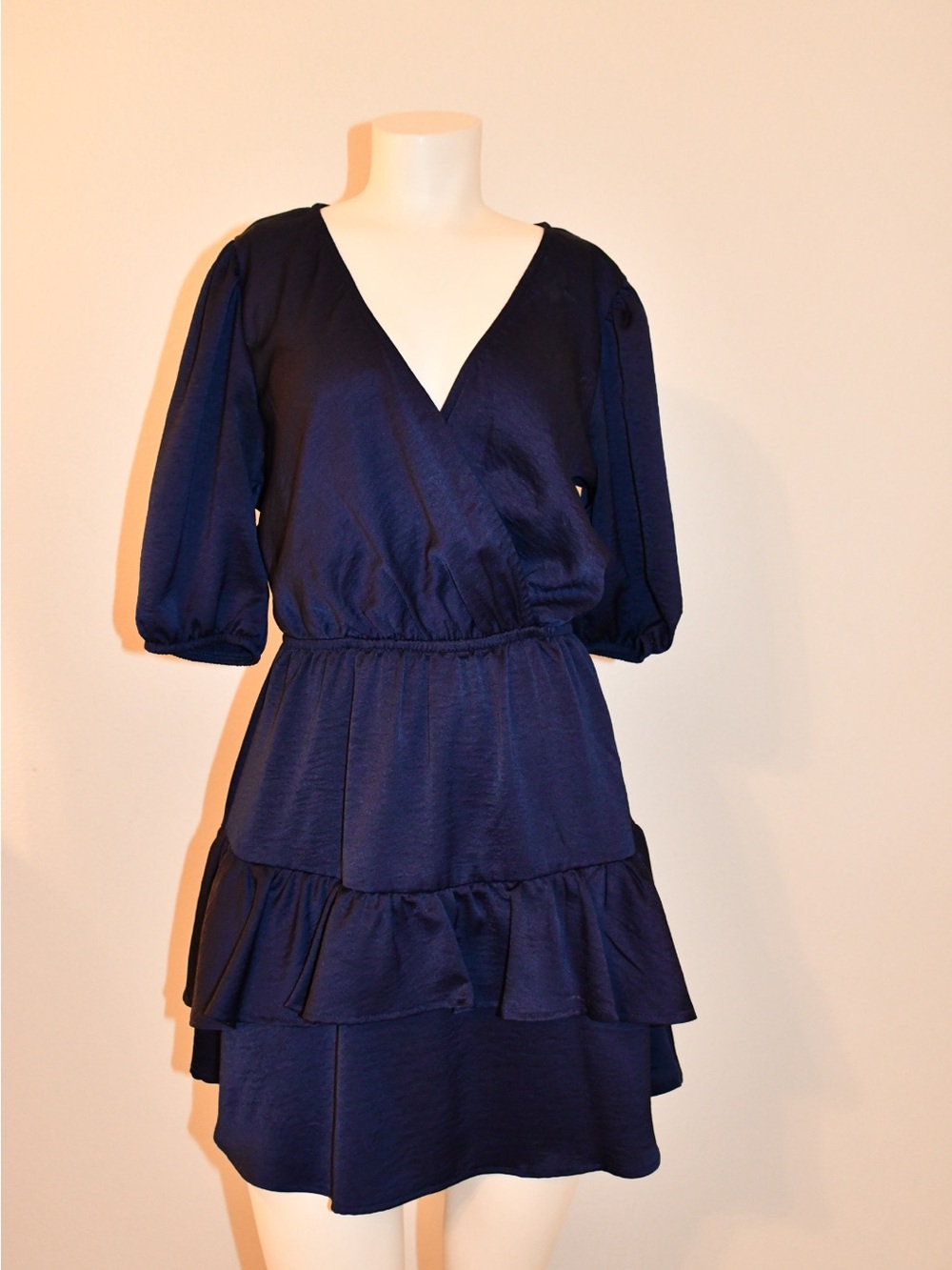 Xtraordinary women’s Navy V-Neck Tiered Ruffle Mini Dress small